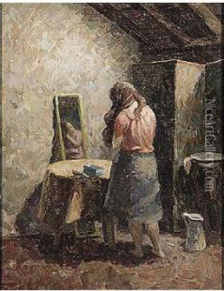 Girl Brushing Her Hair Oil Painting - Walter Taylor
