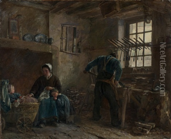 La Famille Du Sabotier Oil Painting - Adolphe Felix Cals