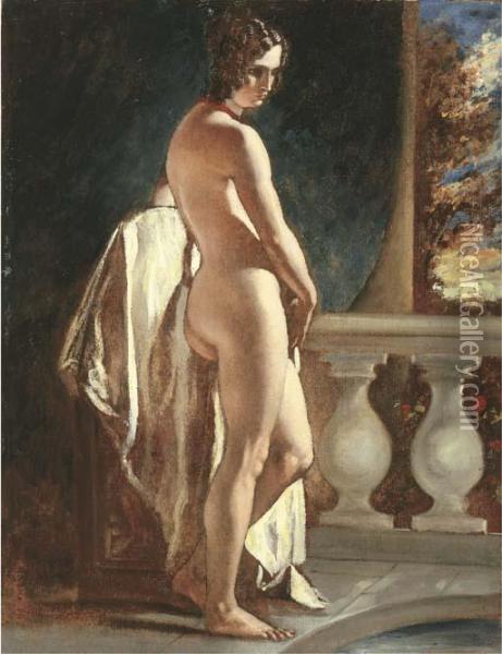 Female Nude On A Balcony Oil Painting - William Etty