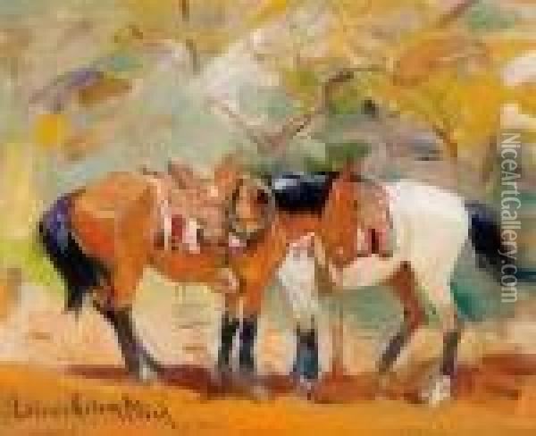 Horses Saddled Oil Painting - Laverne Nelson Black