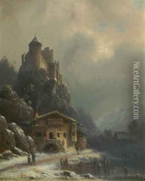 Winterliche Landschaft Mit Einer Burg Oil Painting - Anton Doll