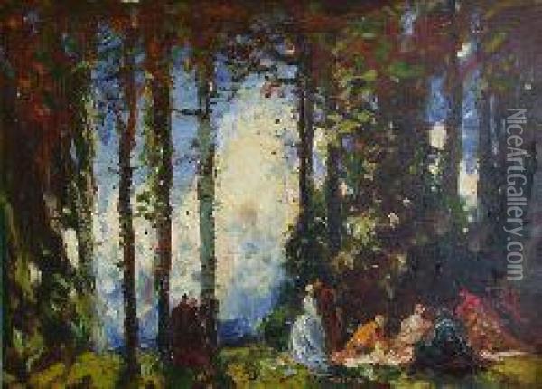 The Picnic Oil Painting - Thomas E. Mostyn