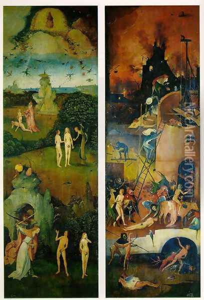 Paradise and Hell, left and right panels of a triptych Oil Painting - Hieronymous Bosch