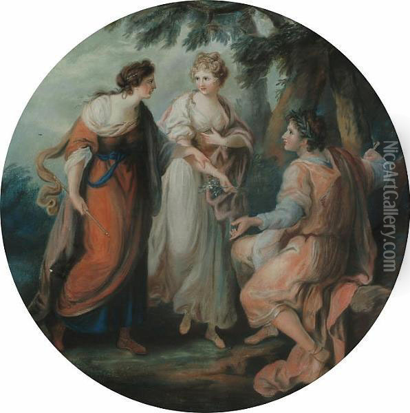 Classical Maidens By A Tree Oil Painting - Angelica Kauffmann