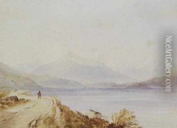 Head Of Lough Long, Landscape With Figure Oil Painting - Anthony Vandyke Copley Fielding