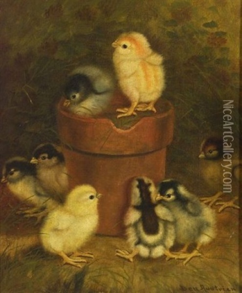 Genre Scene With Chicks Oil Painting - Ben Austrian