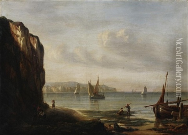 An Der Bretonischen Kuste. Auf Dem Wasser Segelboote In Der Abendsonne Oil Painting - Isidore Dagnan