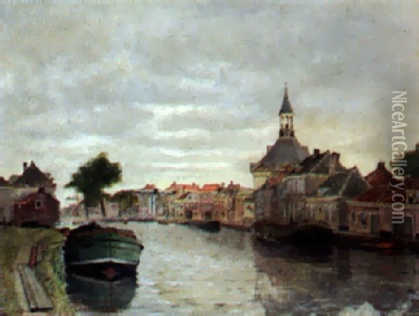 A Town-view With A Canal Oil Painting - Johannes Bosboom