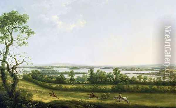 Lough Erne from Knock Ninney, with Bellisle in the Distance, County Fermanagh, Ireland, 1771 Oil Painting - Thomas Roberts