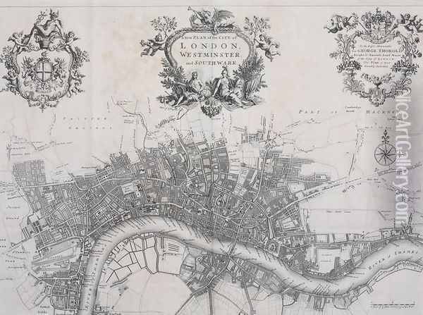 A New Plan of the City of London, Westminster and Southwark, in A Survey of the Cities of London and Westminster, printed by A. Churchill, J. Knapton, R. Knaplock, et al, 1720 Oil Painting - John Stow