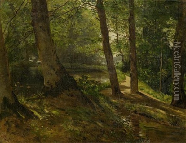 Waldlandschaft Mit See Oil Painting - Paul Franz Flickel