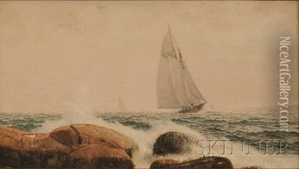 Coastal Scene With Sailing Vessel. Oil Painting - Kilby Webb Elwell