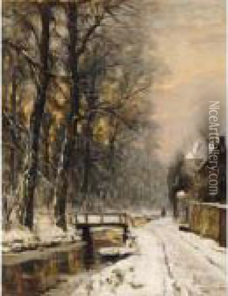A View Of The Haagse Bos In Winter Time Oil Painting - Louis Apol