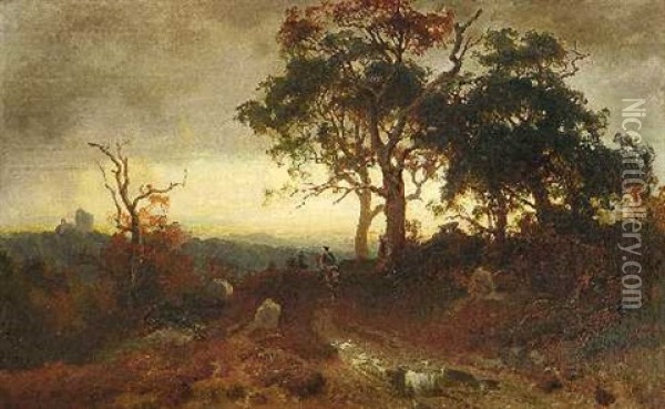 Landschaft Im Abendlicht Mit Reitern Und Hunengrab Oil Painting - Carl Julius E. Ludwig