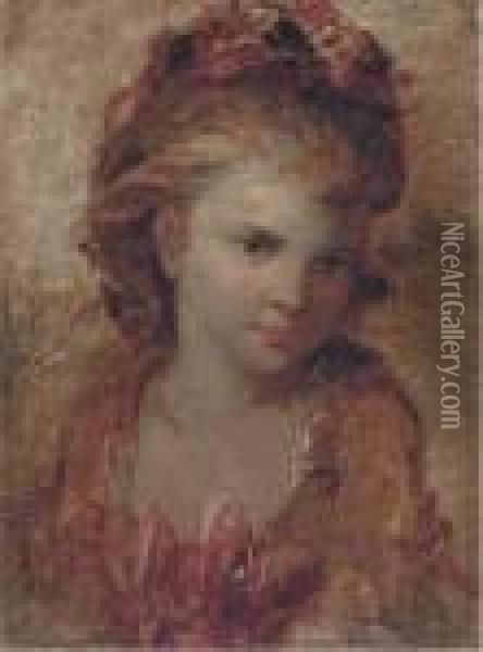 Portrait Of A Girl, Bust-length, A Sketch Oil Painting - Sir Joshua Reynolds