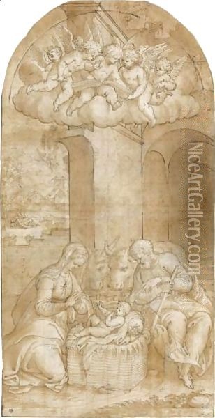 The Nativity Oil Painting - Bernardino Campi