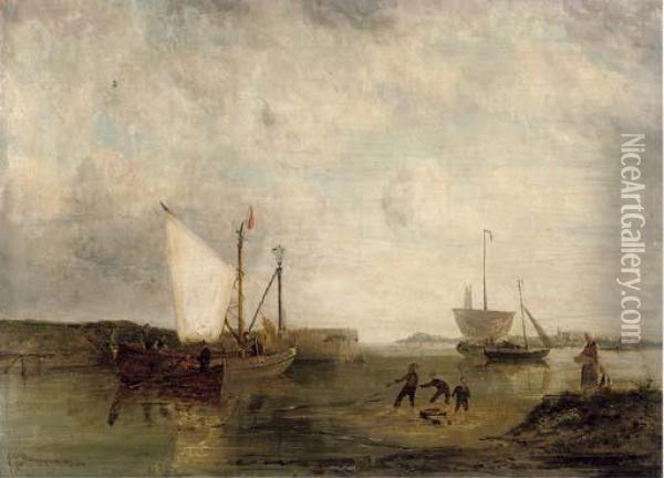 Fishing Boats On The Zuider Zee, Holland Oil Painting - Pieter Cornelis Dommershuijzen