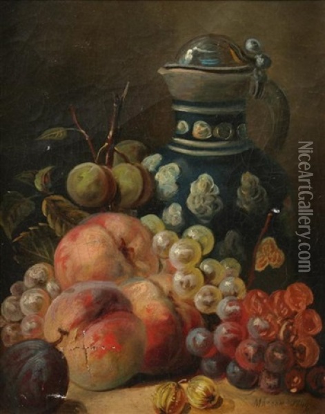 Still Life With Fruit And Pitcher (+ Floral Still Life, Lrgr; 2 Works) Oil Painting - Benedict Masson