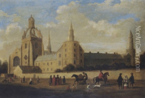 View Of King's College, Aberdeen, With Figures In The Foreground Oil Painting - James William Giles