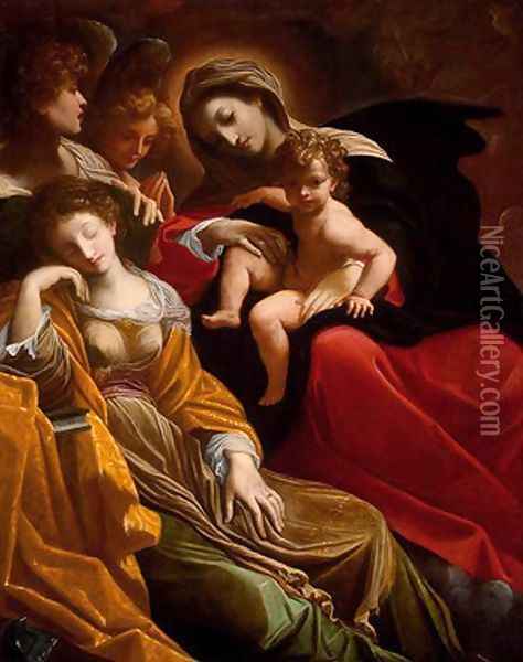 The Dream of Saint Catherine of Alexandria c. 1593 Oil Painting - Lodovico Carracci