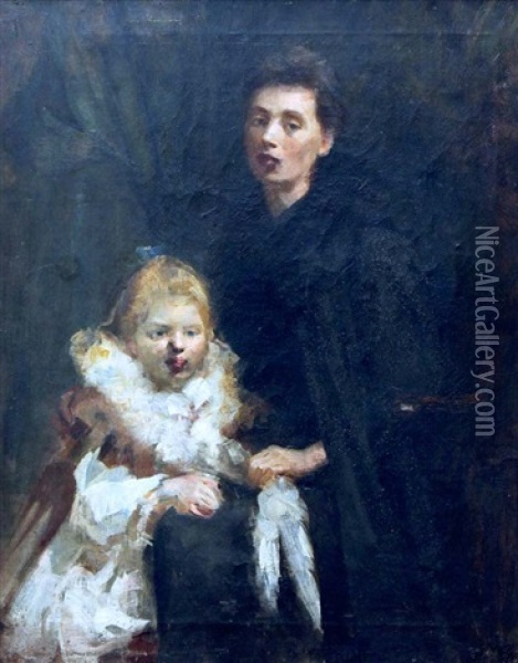 Portrait Of A Mother And Child Oil Painting - Sarah Henrietta Purser