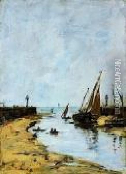 Trouville, Les Jetees, Maree Basse Oil Painting - Eugene Boudin