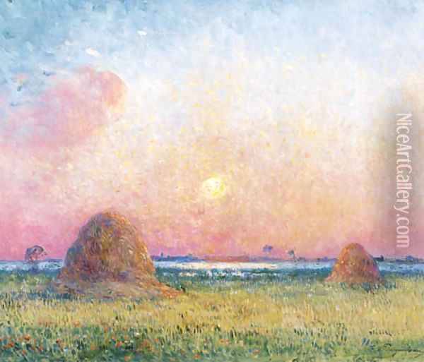 Bottes de ble au coucher du soleil Oil Painting - Ferdinand Loyen Du Puigaudeau