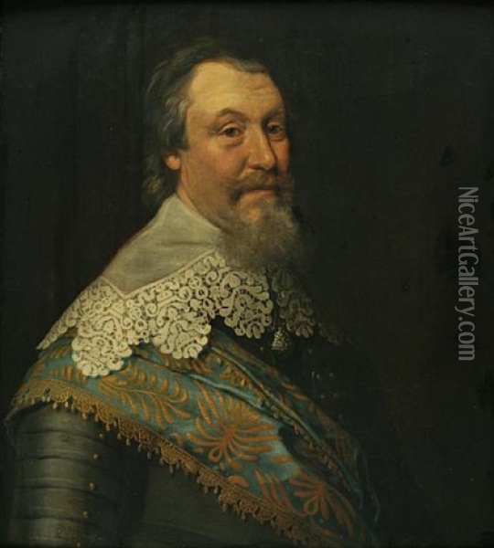 A Portrait Of A Gentleman, Bust-length, Wearing Armor With A Lace Collar Oil Painting - Michiel Janszoon van Mierevelt