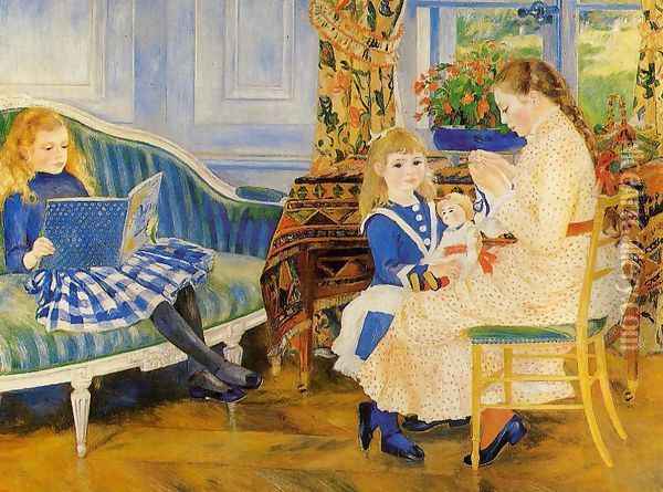 Childrens Afternoon At Wargemont Aka Marguerite Lucie And Marthe Barard Oil Painting - Pierre Auguste Renoir