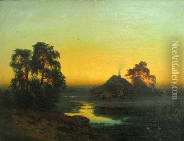 A Landscape At Twilight Oil Painting - Bernhard Karl Mackeldey