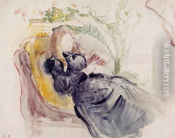 Julie Manet, Reading in a Chaise Lounge Oil Painting - Berthe Morisot