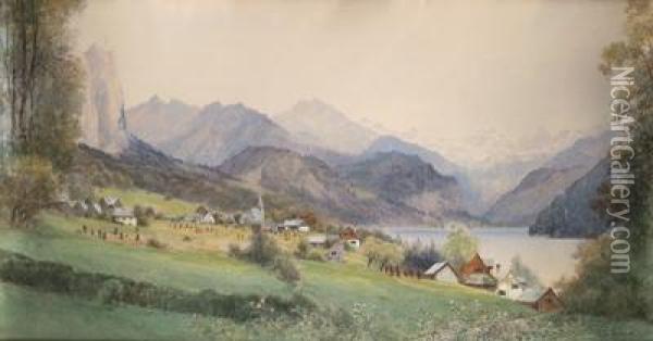 Landschaft Mit Dem Dachstein Oil Painting - Ernst Hawlicek