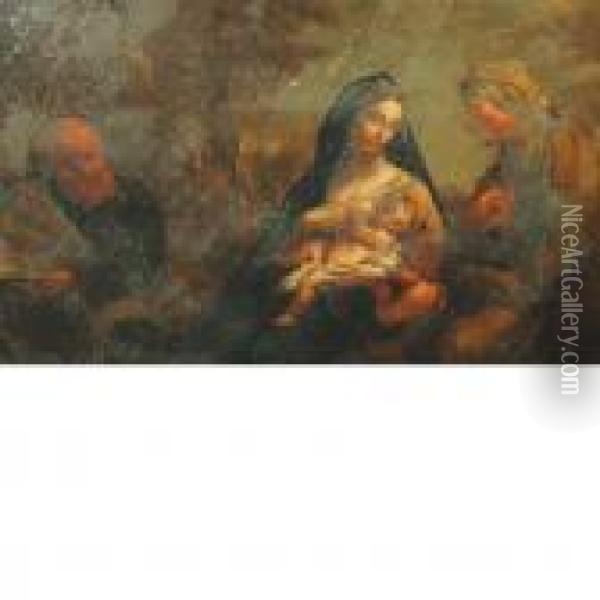Holy Family With Saintanne Oil Painting - Andrea Vaccaro