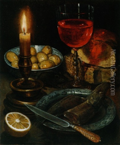 Stilleben Mit Kerze, Fisch Und Maus Oil Painting - Georg Flegel