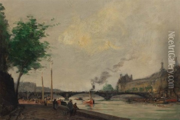 Louvre Vu Du Seine Oil Painting - Frank Myers Boggs