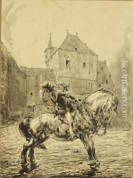 Jonkman Te Paard Tijdensaanzoek. Oil Painting - Alfred Ost