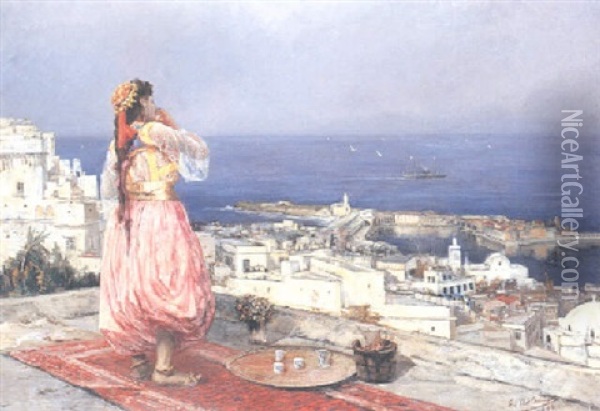 Tea On The Terrace In Algiers Oil Painting - Gustaf Adelsward