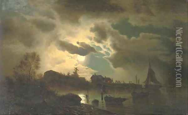 The moonlit departure Oil Painting - Hans Emil Jahn