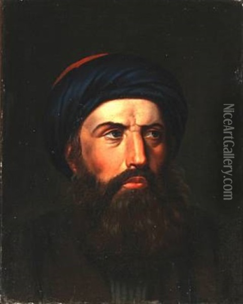 A Gentleman With Beard And Turban Oil Painting - Hans Ditlev Christian Martens