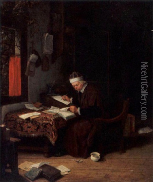 A Lawyer In His Study Oil Painting - Michiel van Musscher