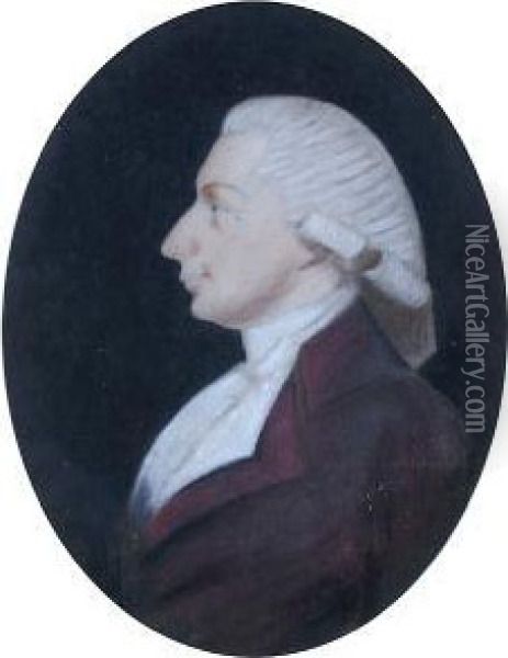 A Portrait Of A Young Gentleman, Thought To Bewarren Hastings, In Profile, Oval Oil Painting - Hugh Douglas Hamilton