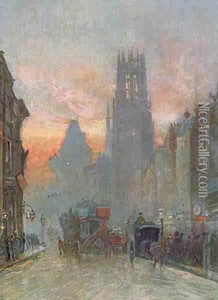 View looking down Fleet Street London late 19th century Oil Painting - Herbert Menzies Marshall