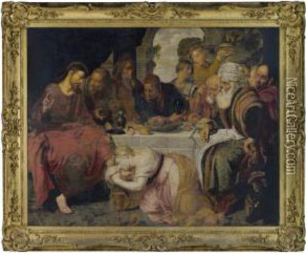 Christ In The House Of Simon The Pharisee Oil Painting - Artus Wollfort