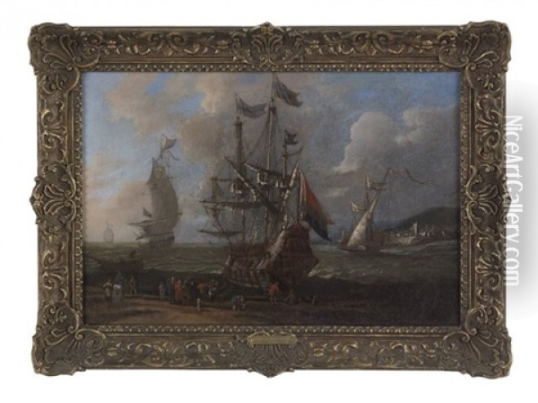 Pulling Into Port Oil Painting - Adriaen Van De Velde