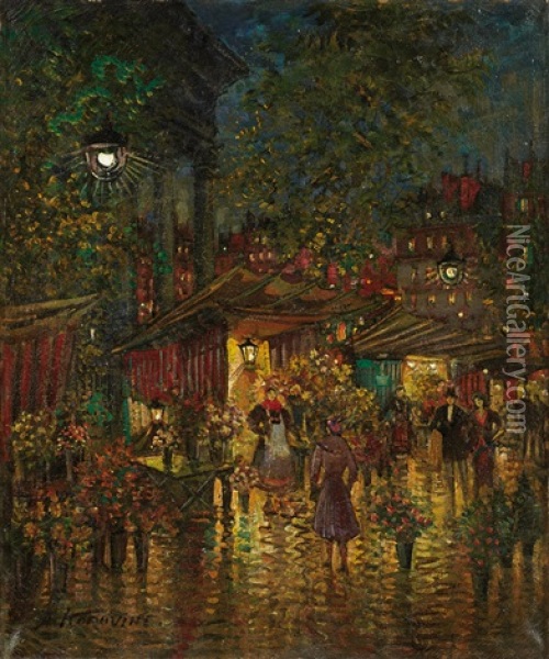 Le Marche Aux Fleurs, Place De La Madeleine A Paris Oil Painting - Alexei Konstantinovich Korovin