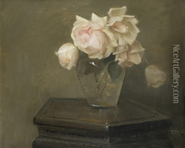 Pink Roses Oil Painting - Thomas Millie Dow