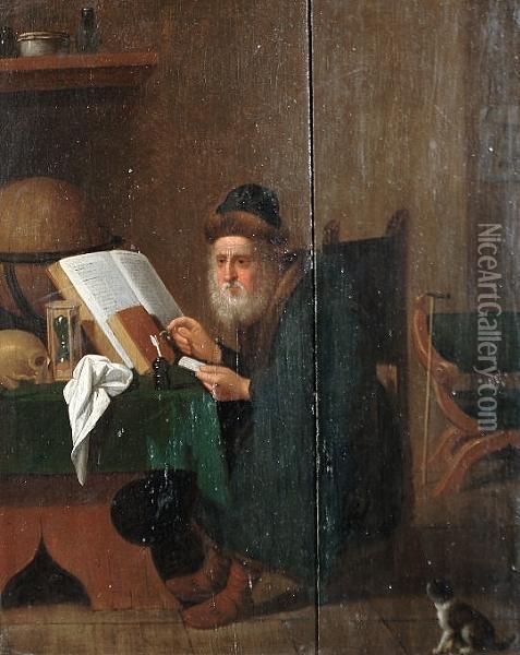 A Philosopher In His Study Oil Painting - David The Younger Teniers
