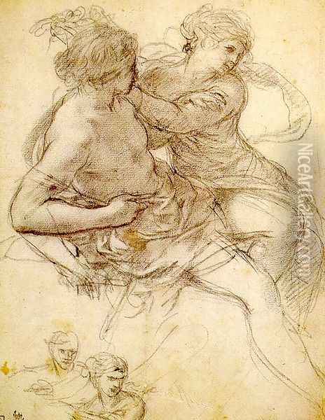 Study of Two Figures for The Age of Gold Oil Painting - Pietro Da Cortona (Barrettini)