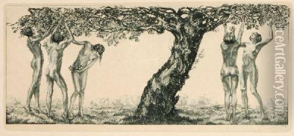 Weibliche Akte Unter Einem Apfelbaum Oil Painting - Alois Kolb