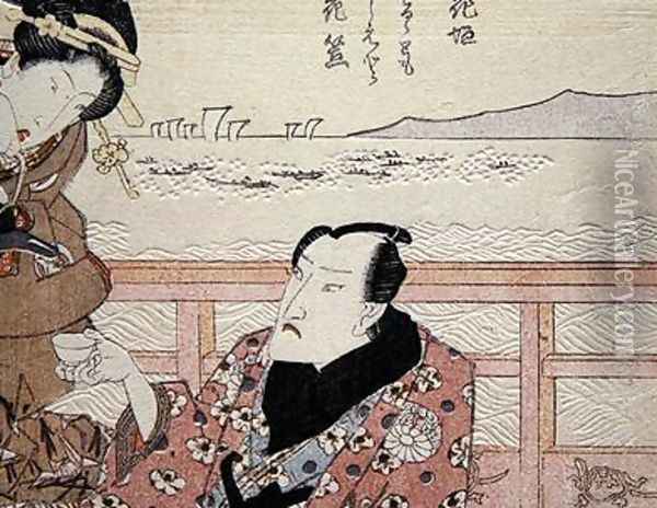 Detail of Onoe Kikugoro III taking tea at Shinagawa Oil Painting - Utagawa Kunisada